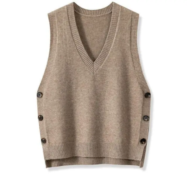 European And American Retro V neck Knitted Vest Women's Spring Autumn Outerwear Khaki - Shop at LoveMi
