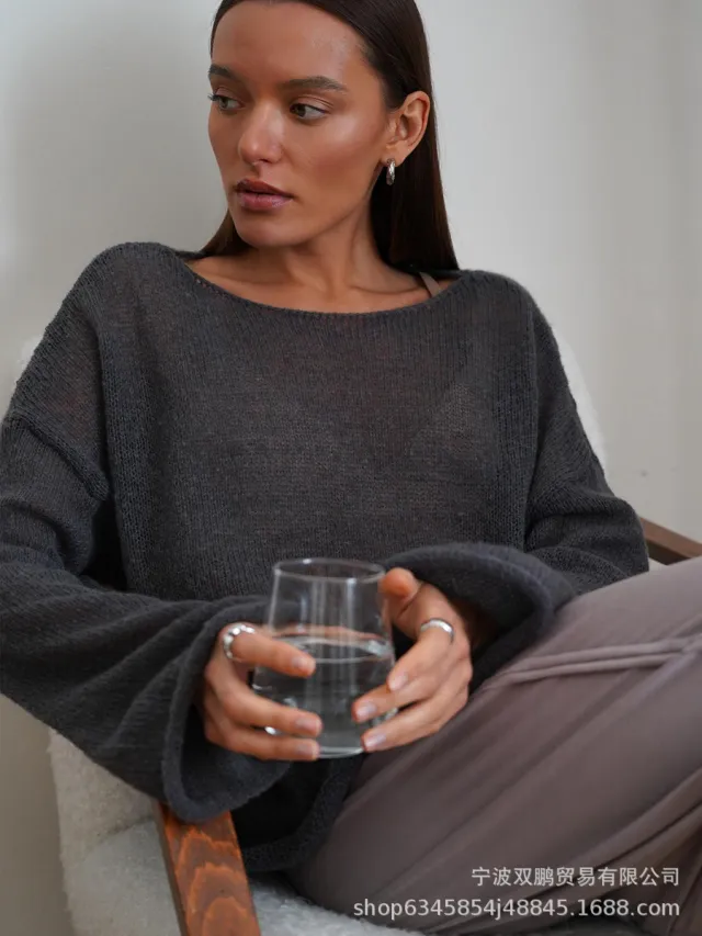 European And American Style Autumn New Openwork Knitted Top Gray - Shop at LoveMi