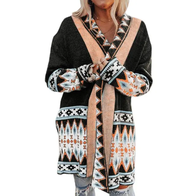 European And American National Style Mid length Cardigan For Women Black - Shop at LoveMi