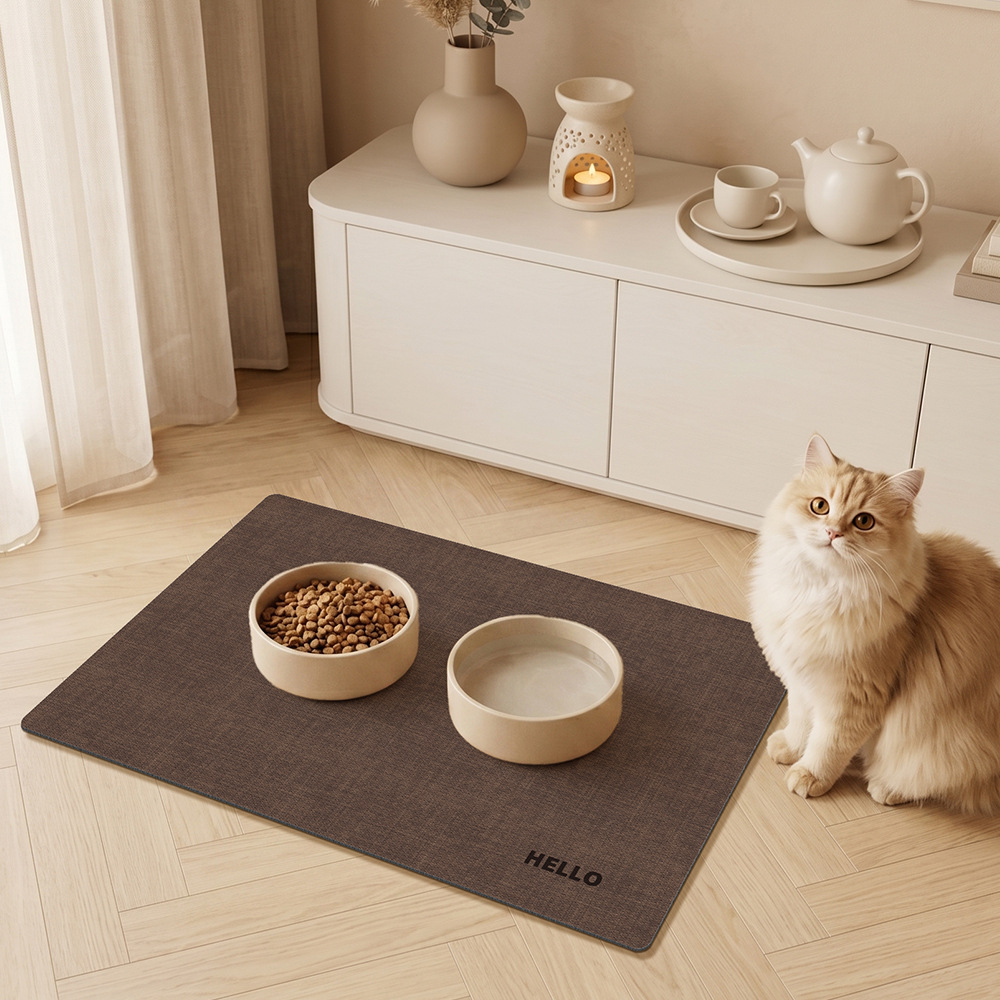 Non-slip Wash-free Waterproof Pet Feeding Mat 30x40cm Brown