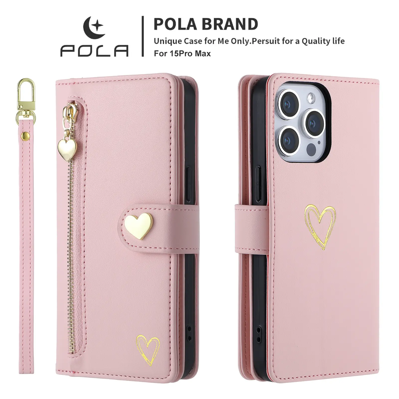 Women's Multi-card Gilding Heart Zipper Phone Case