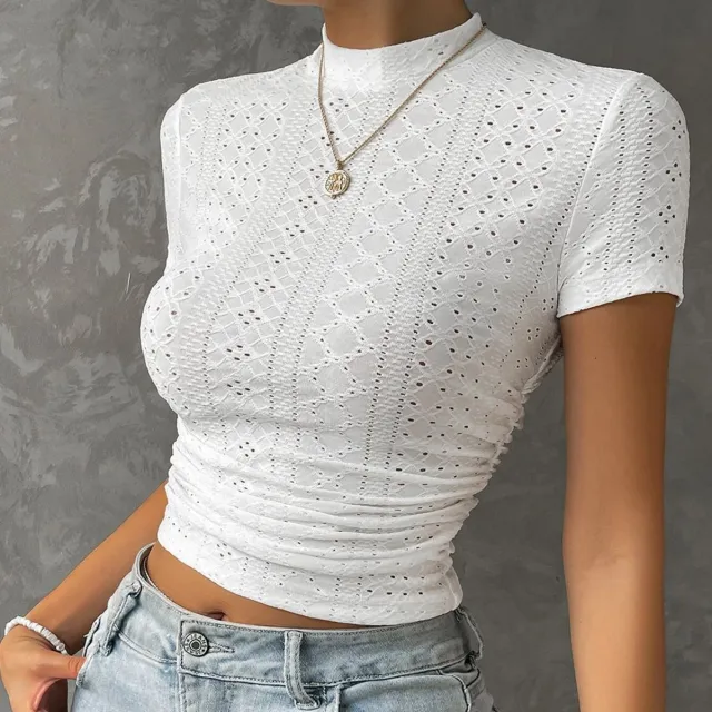 Short New Slim T shirt Solid Color Women White - Shop at LoveMi
