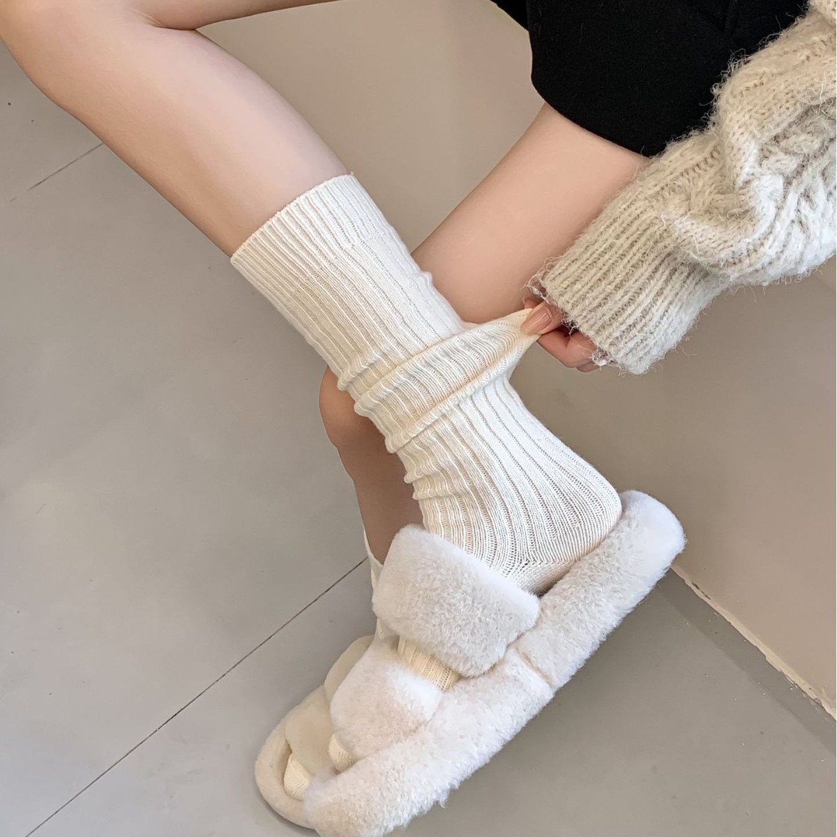 Solid-color Vertical-striped JK-style Long Socks