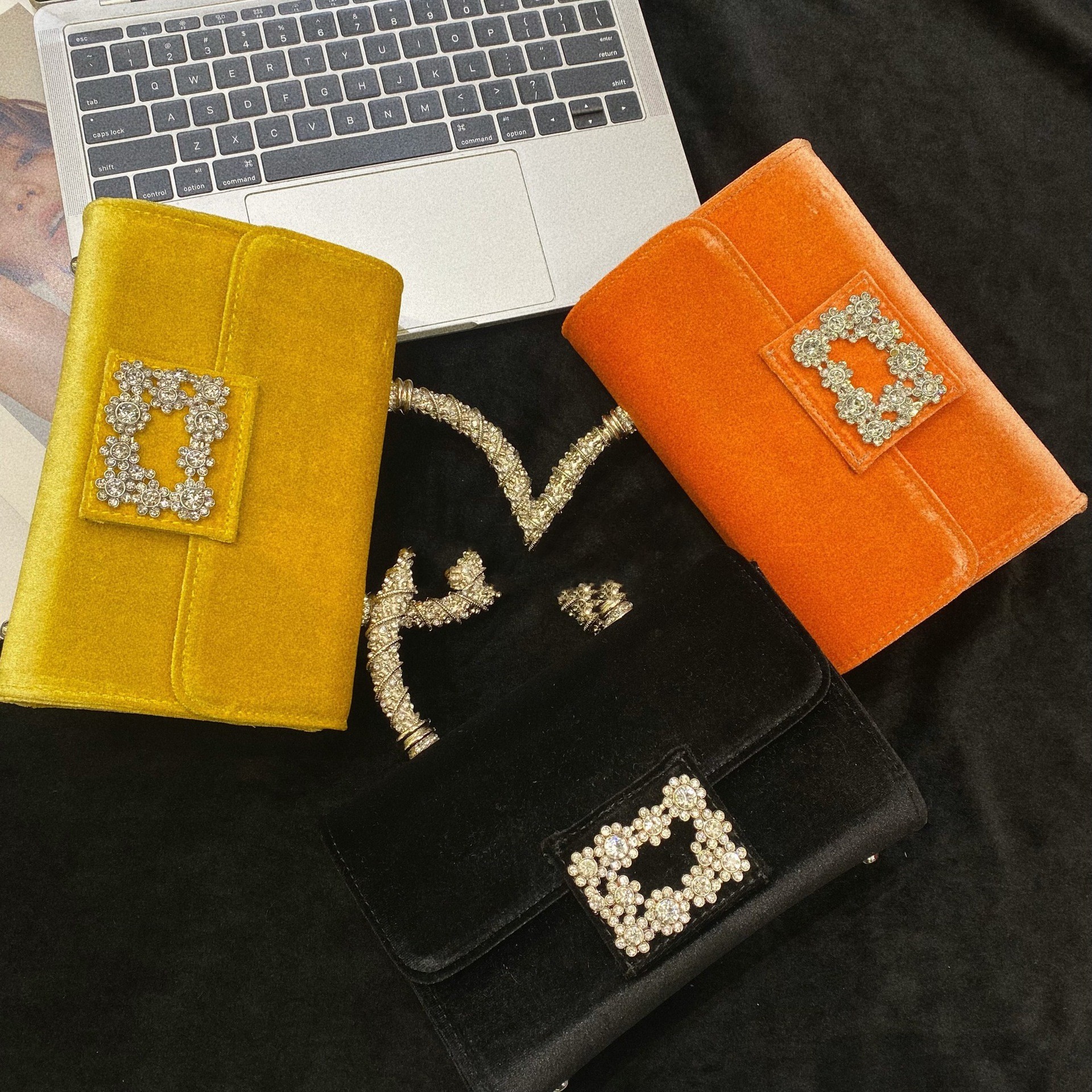 French Retro Shiny Rhinestone Flower Small Square Bag — foto 6