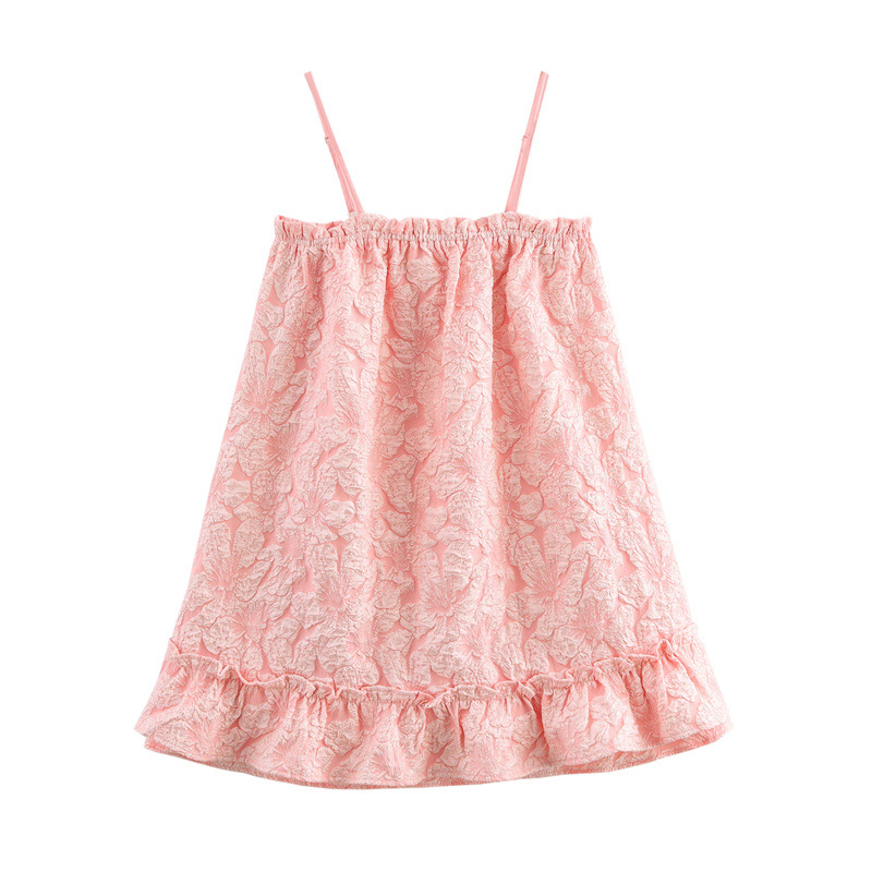 European And American Style Floral Printed Jacquard Lotus Leaf Trim Sling Dress