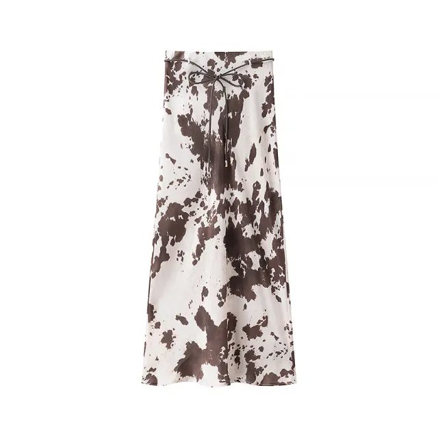 New Animal Print Satin Blouse And Skirt Set For Women Skirt M - Shop at LoveMi
