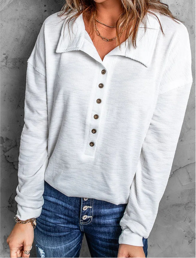 Women's casual long sleeve top in black – back view loose silhouette