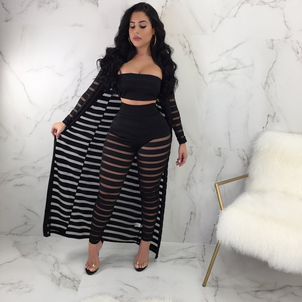 Women's Plus Size Fashion Sexy Lace Hollow Cloak Wrapped Chest Pants Suit Black - Shop at LoveMi