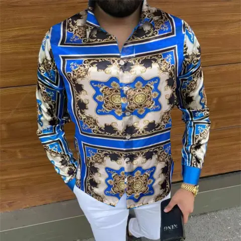Long Sleeve Shirt Printed Plus Size Men's Top Cardigan