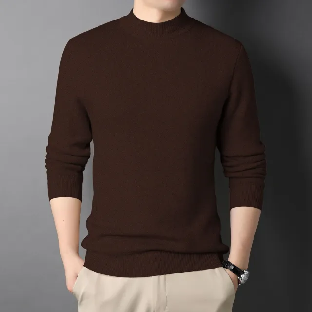 Pure Color Half Collar Men's Slim Fit Sweater Base Sweater Coffee - Shop at LoveMi