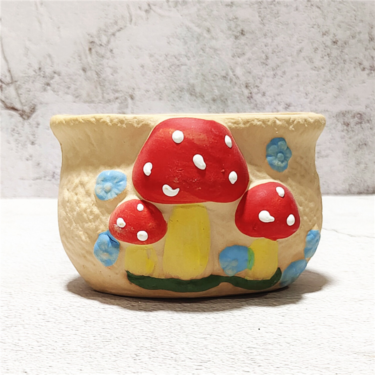 Creative Rustic-Style Hand-Painted Mushroom-Shaped Small Flower Pot 3