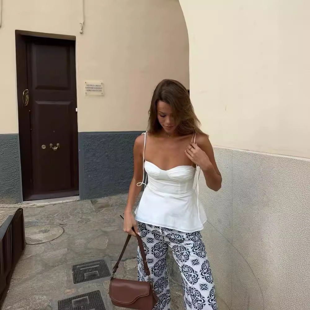 Solid Color Sleeveless Pleated Suspender Corset Top