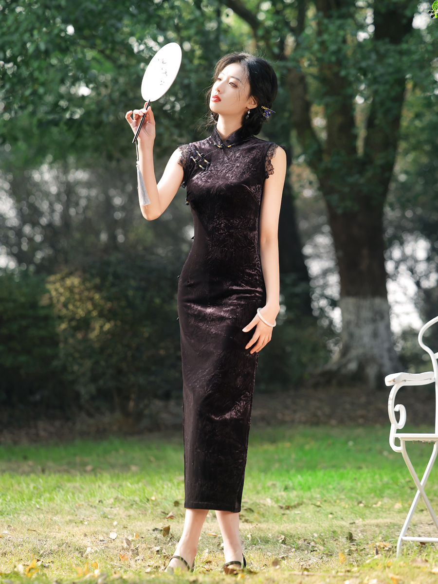Girl's Retro Republic Of China Style Old High end Daily Wear Black Velvet - Shop at LoveMi