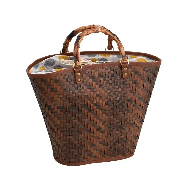 Vintage Hand-woven Acrylic Handle Women's Woven Tote - Maroon