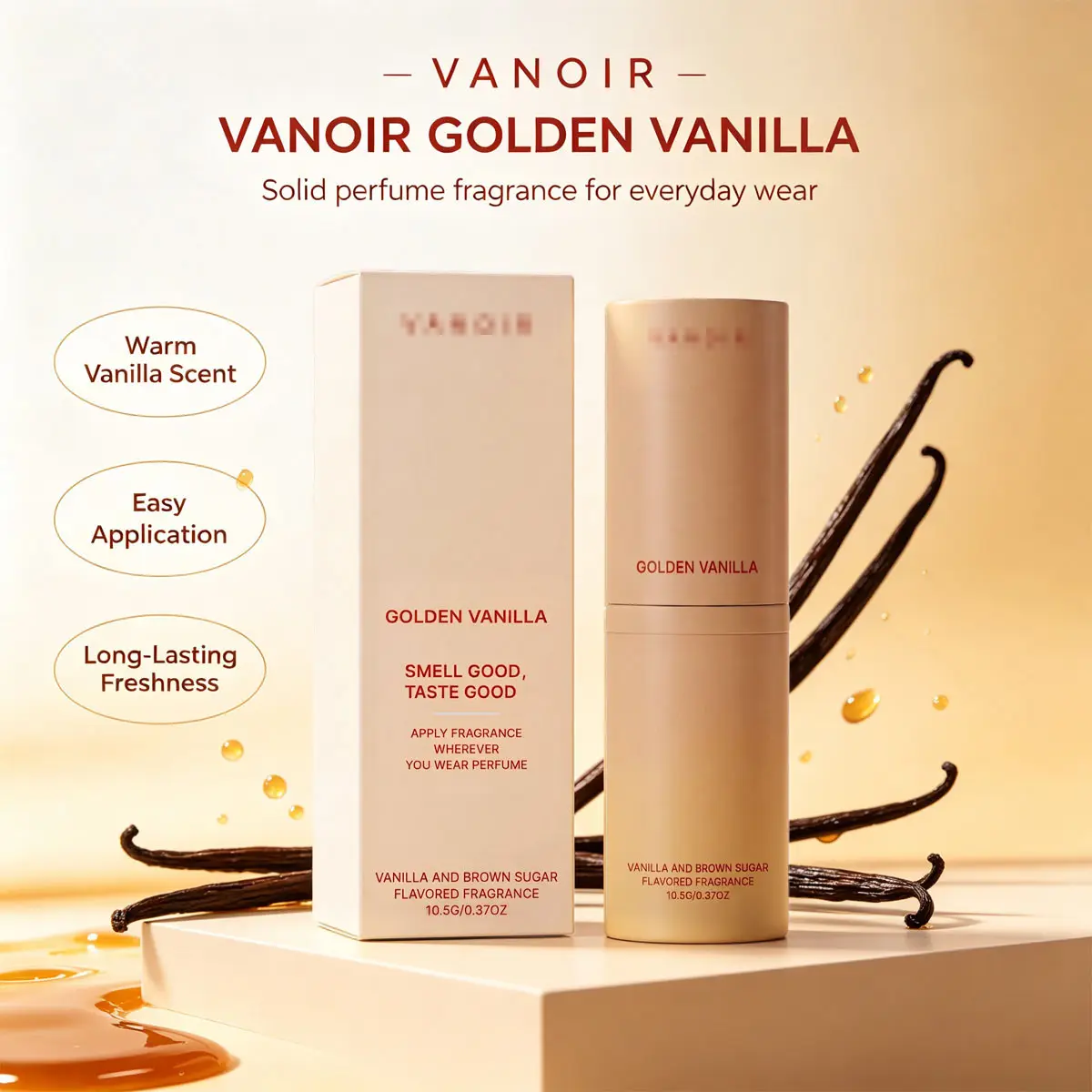 Golden Vanilla-scented Reed Diffuser In A Creamy