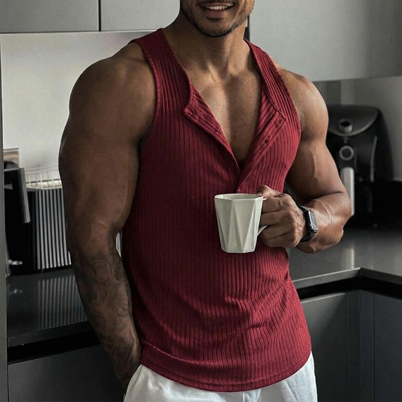 Solid-color Multi-button Sports Fitness Solid-color Vest Top