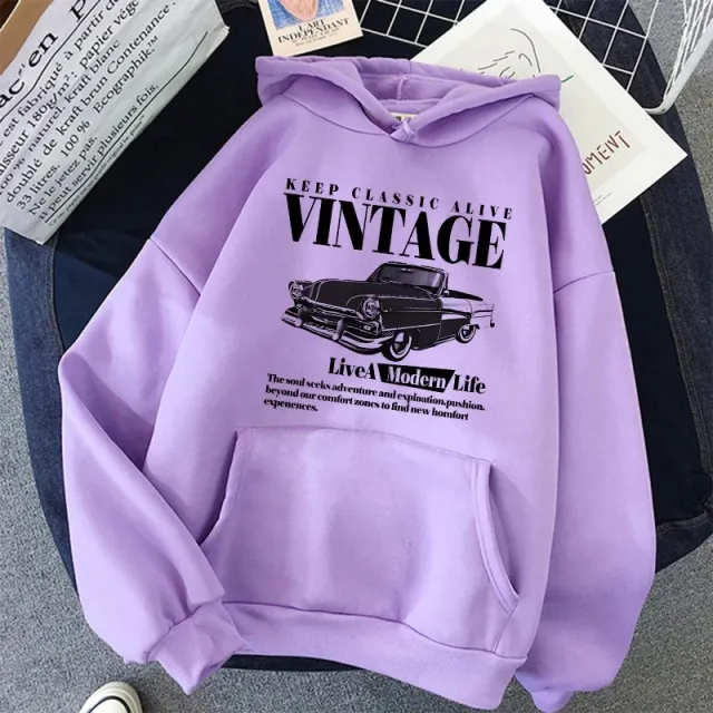 Retro style Hoodie For Girls Women's Casual Patterned Printed Sweatshirt Purple - Shop at LoveMi
