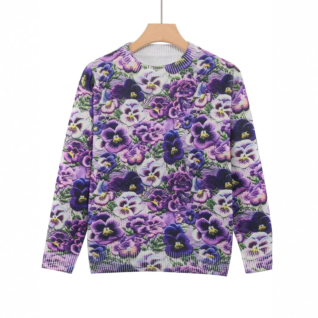 Plus Size Women's Digital Printed Round Neck Pullover Top