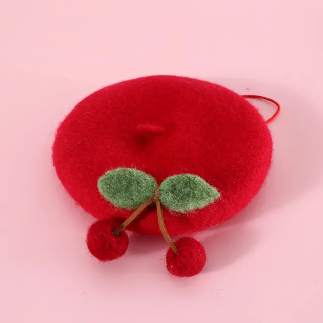 Pet Cat Wool Painter Bud Small Hat Red Cherry Cap - Shop at LoveMi