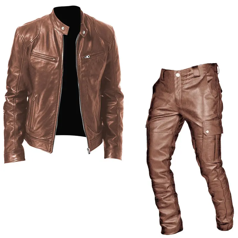Leather Coat Pants Two-piece PU Casual