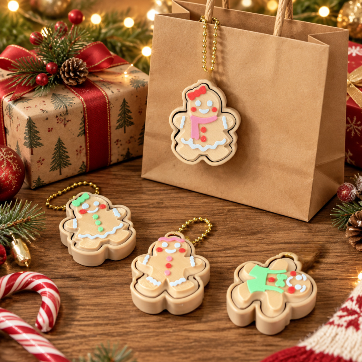 3D-printed Gingerbread Man Pendant Christmas Tree Ornament Creative Indoor Christmas Decoration Keychain
