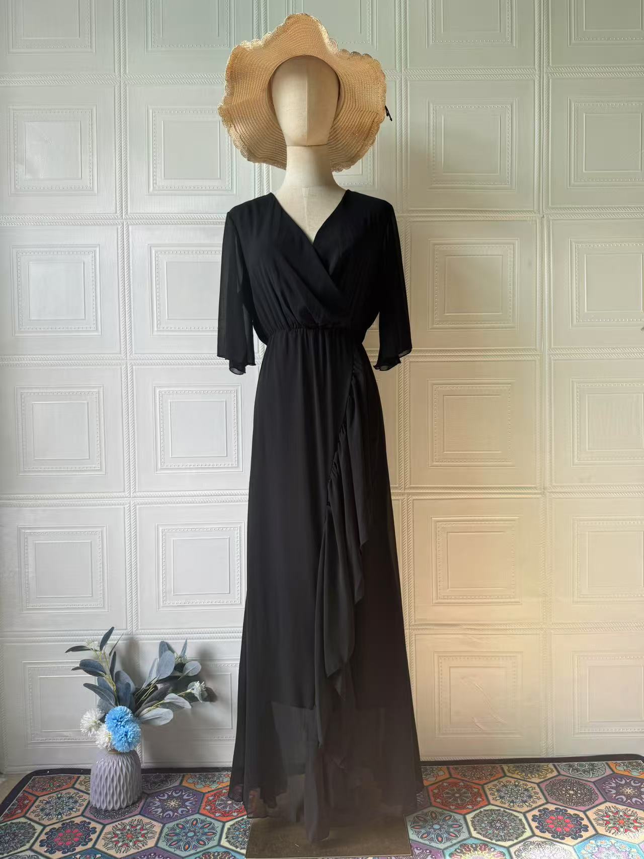 Elegant Sexy Temperament Short Sleeve Waist controlled Comfortable Dress Black - Shop at LoveMi