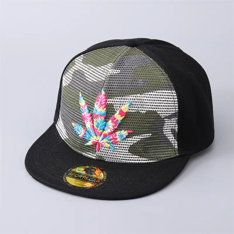 Embroidered Maple Leaf Hip Hop Outdoor Leisure Breathable Camouflage Flat Brim Baseball Caps