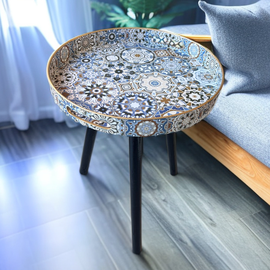 Boho Patterned Small Round Side Table