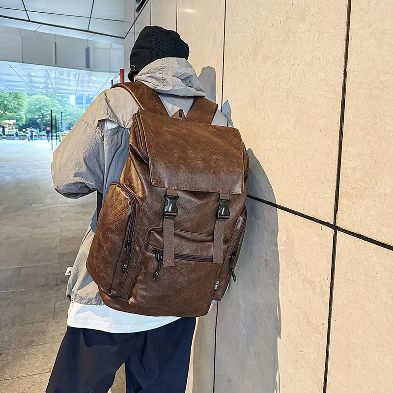 Retro Matte Leather Laptop Backpack