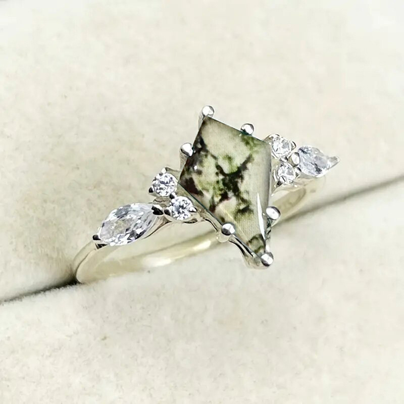 Quadrilateral Ring With Micro-pave Setting Featuring Simulated Natural Gemstones