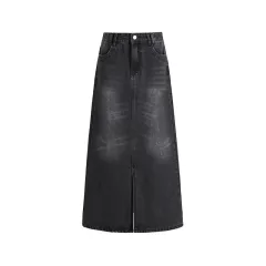 Fashionable American Retro Denim Skirt For Women - Elegant Black - View 1