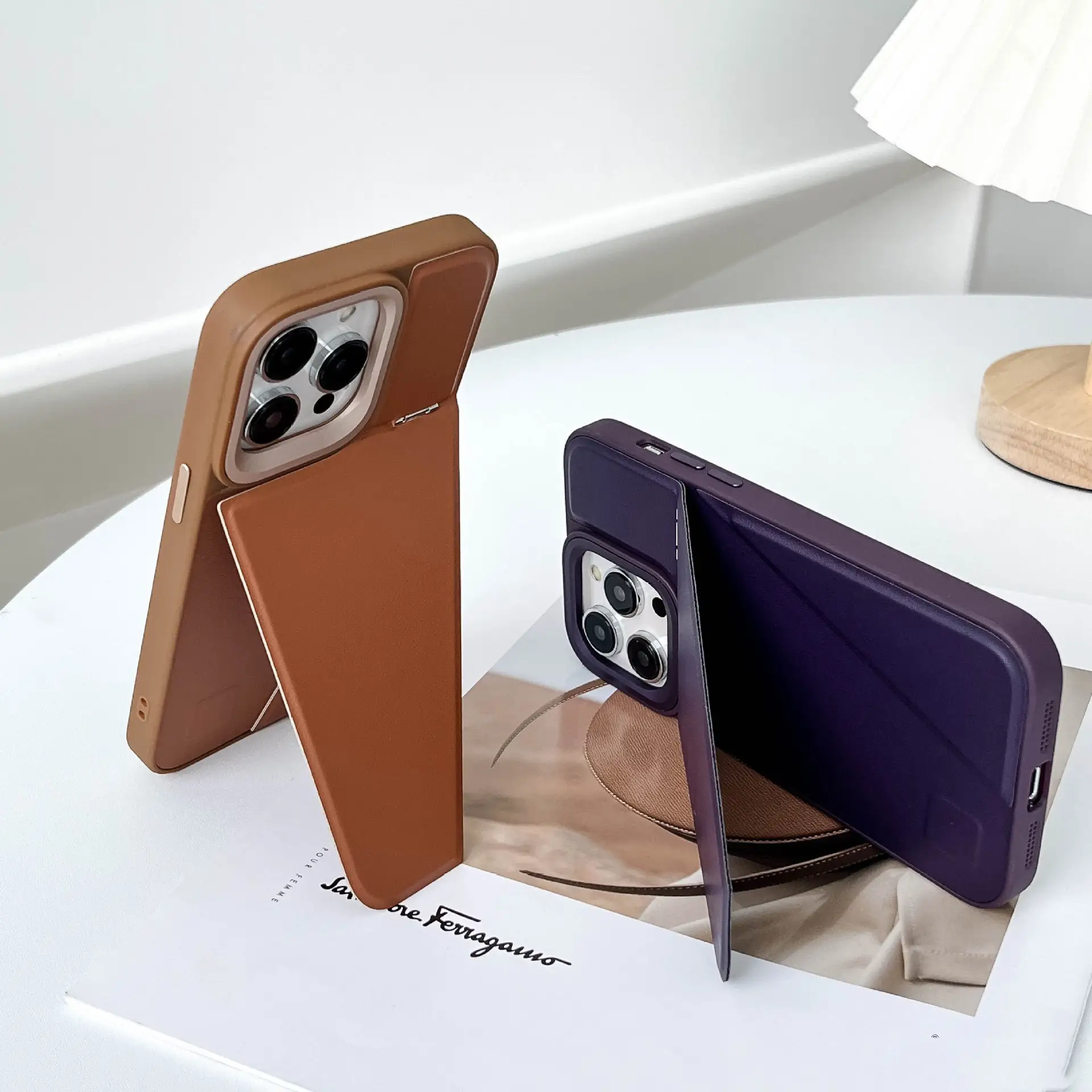 Leather Hidden Bracket Phone Case