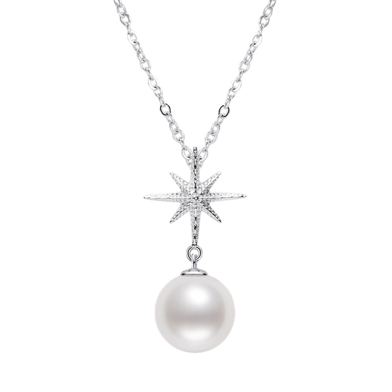 Six-pointed Star Sterling Silver Pearl Necklace Fashion Minority Design