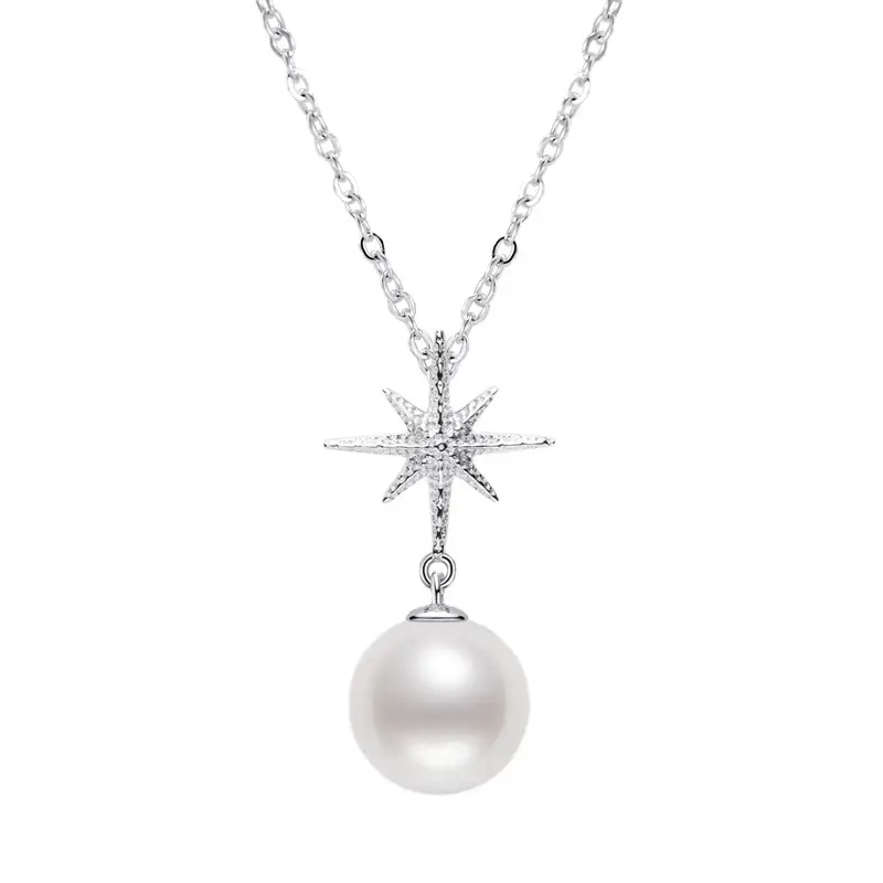 Six-pointed Star Sterling Silver Pearl Necklace Fashion Minority Design