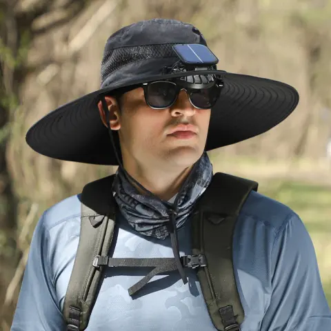 Outdoor Solar Rechargeable Wide Brim Fan Hat