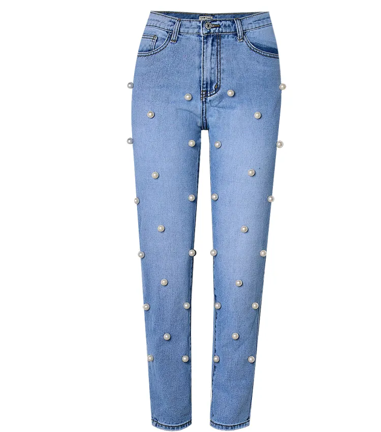 Women's Street High Waist Loose Denim Trousers - Washed Blue