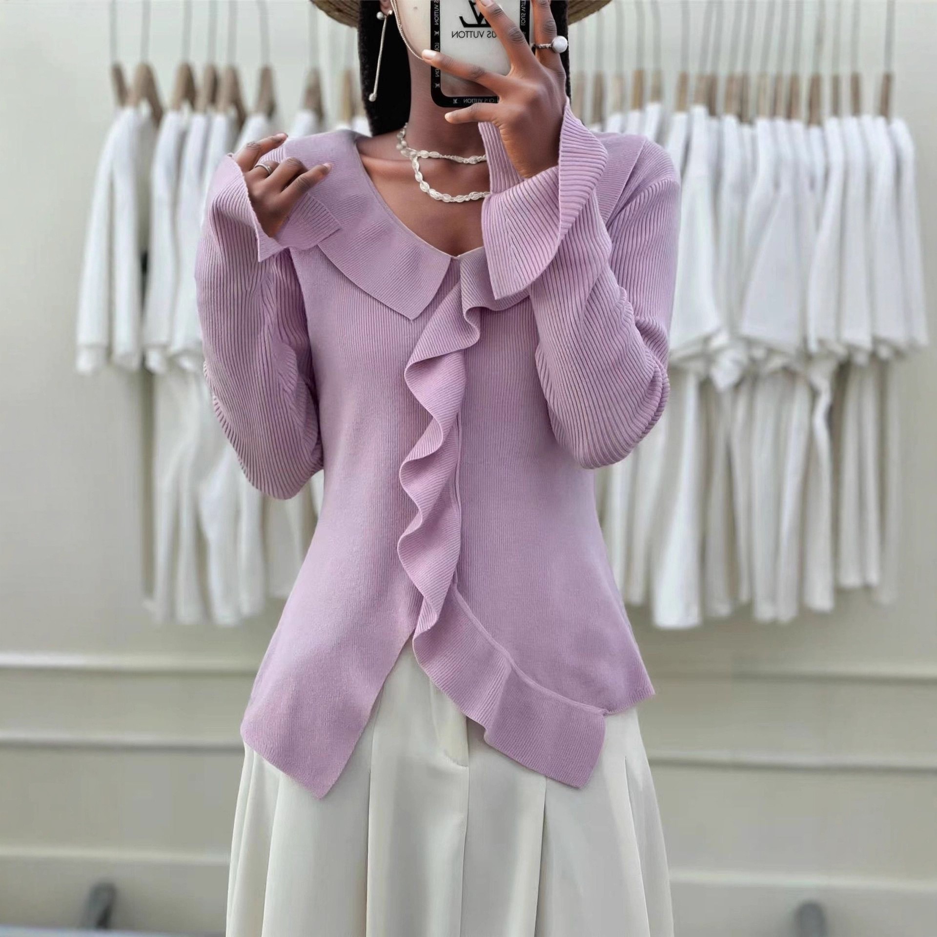 Solid Color Slim fit Bottoming Shirt Violet - Shop at LoveMi