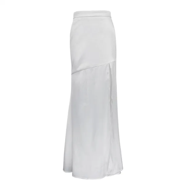 Spring New Elegant Graceful Solid Color Silk Satin High Slit Skinny Sheath Fishtail Skirt Ins White - Shop at LoveMi