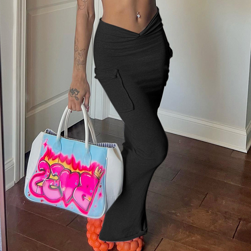 Solid Color Pleating Low Waist Skirt