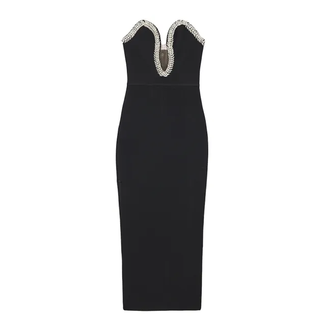 Summer Tube Top V neck Diamond Black Bandage One piece Dress Black - Shop at LoveMi