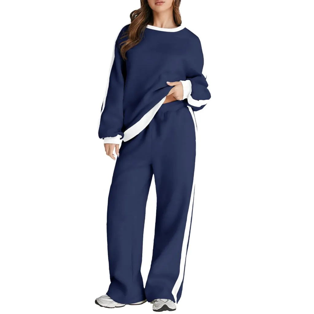 Leisure Simple Graceful Color Matching Long Sleeve Loose Commute Style Base Pullover Sweatshirt And Sweatpants - Tz70646Yen2-M