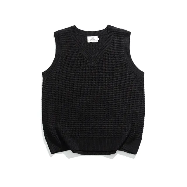 Japanese Autumn Loose Knit Casual Vest Black - Shop at LoveMi