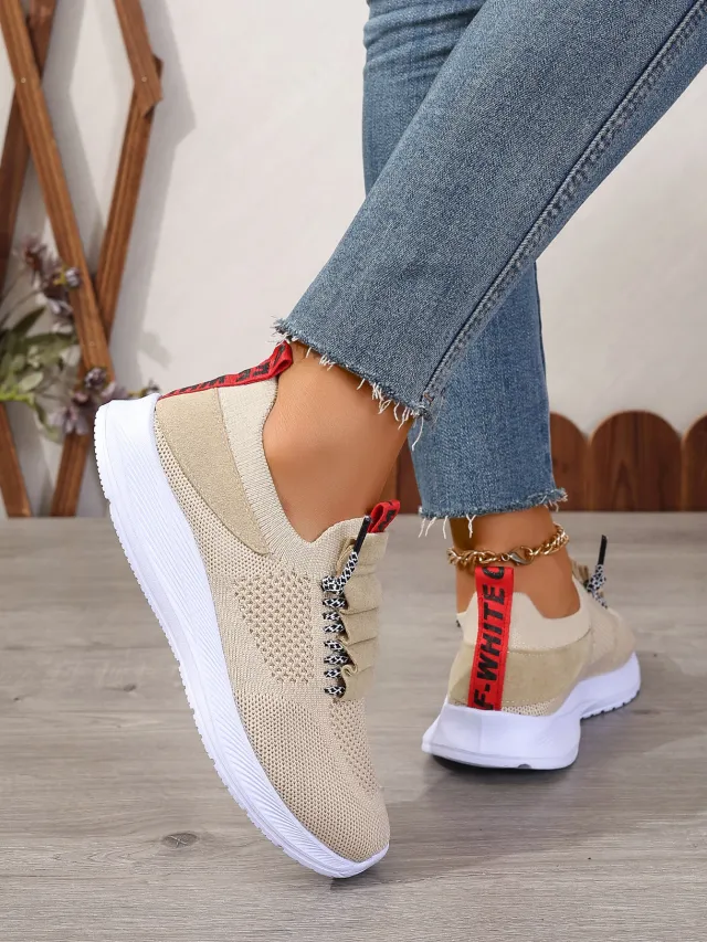 Casual Sneaker Non slip Wear resistant Flat Heel Round Toe Running Shoes Khaki - Shop at LoveMi