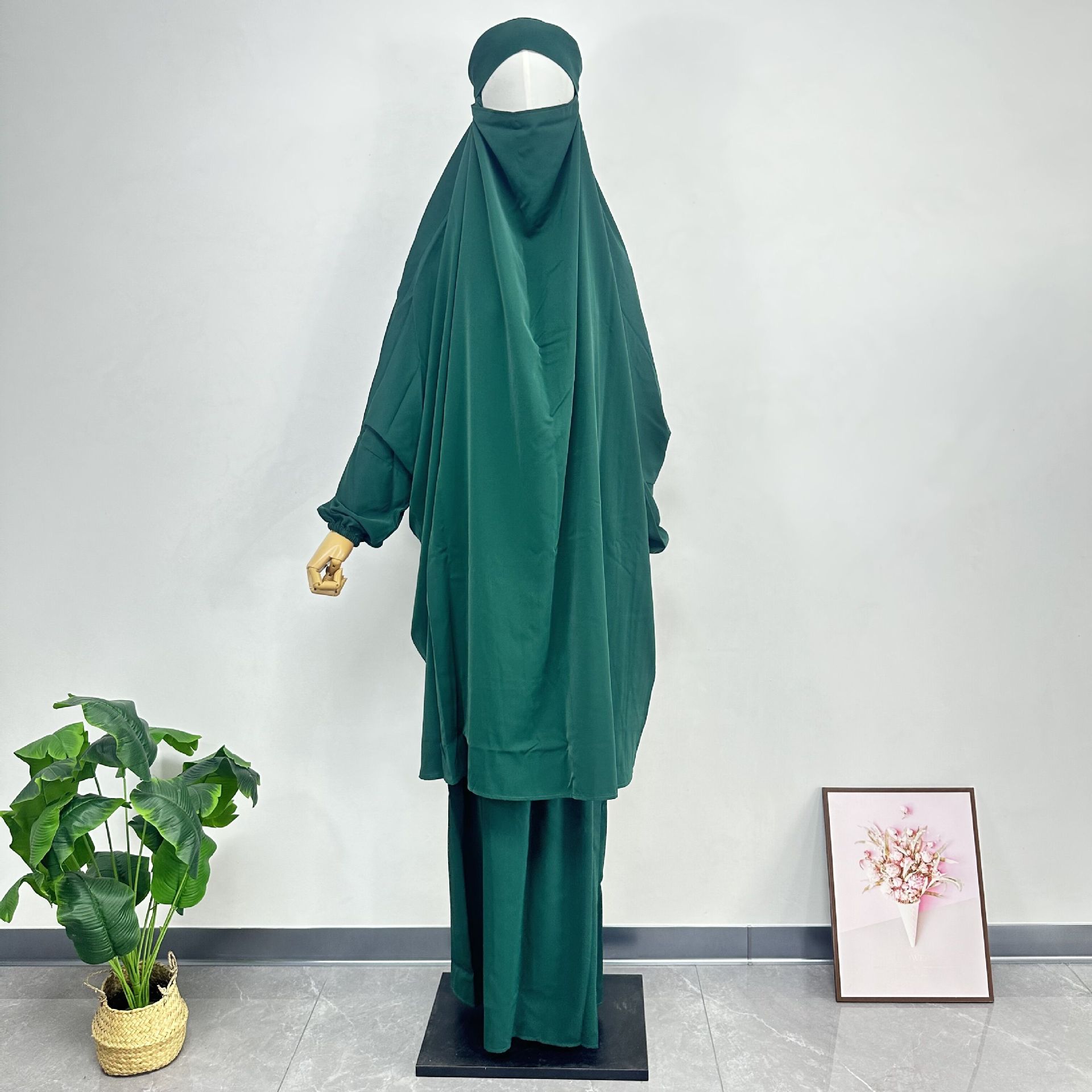 Women's Solid Color Dress Loose Robe Two piece Set Dark Green - Shop at LoveMi