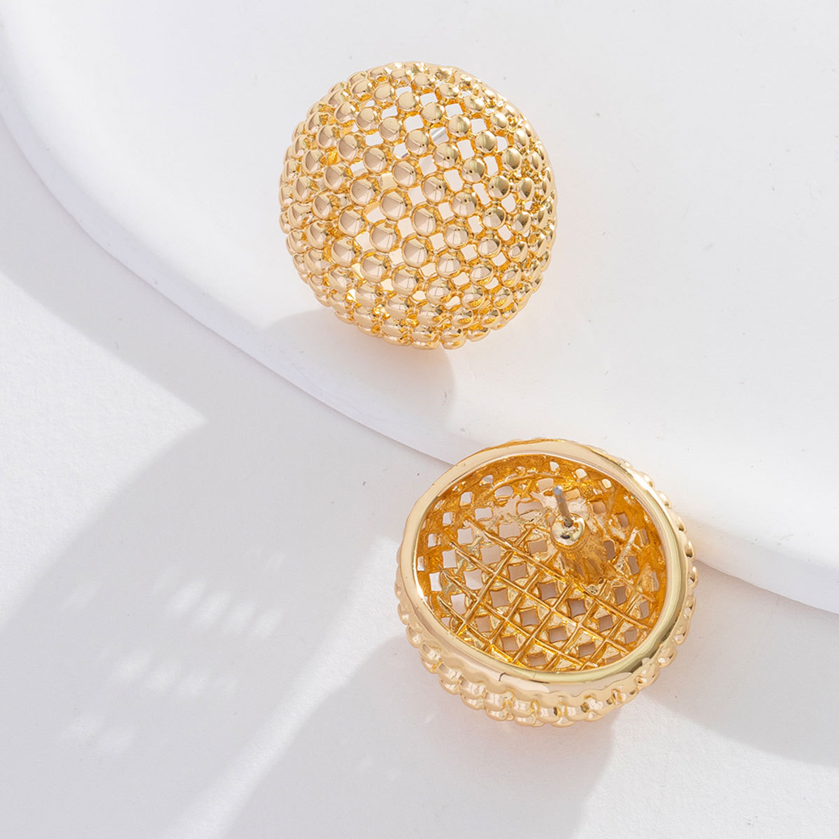All-match Light Luxury Design Golden Hollow Ball Earrings Niche High Class Elegant Simple