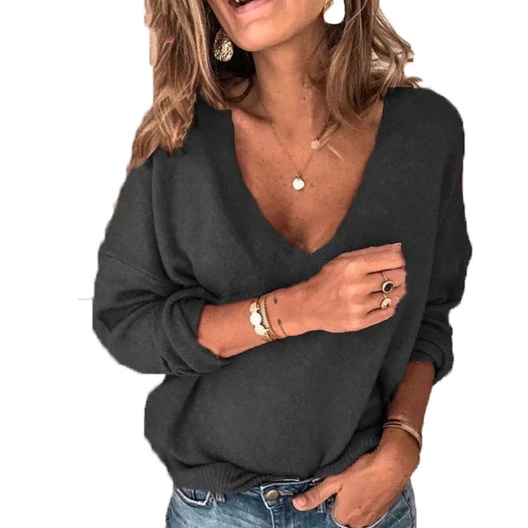 Title 22, Simple long sleeve V-neck pullover for women. A...