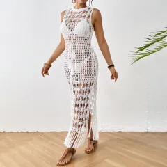 Hollow Beach Dress Vacation Style Floral Beach Dress Long Dress With Straps - Floral - View 1