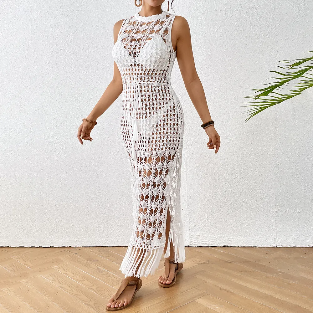 Hollow Beach Dress Vacation Style Floral Beach Dress Long Dress With Straps - Floral