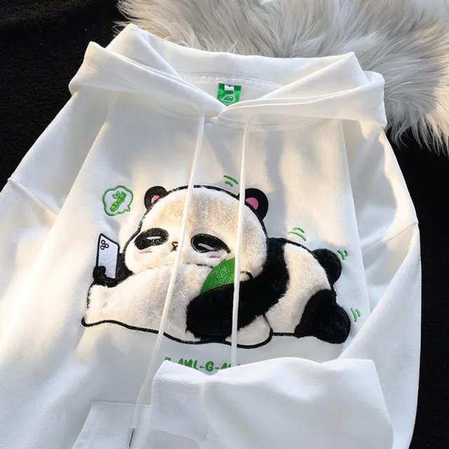 Flocking Cute Panda Hooded Sweater Men And Women Autumn Loose Bf Idle Style Couple Coat White - Shop at LoveMi