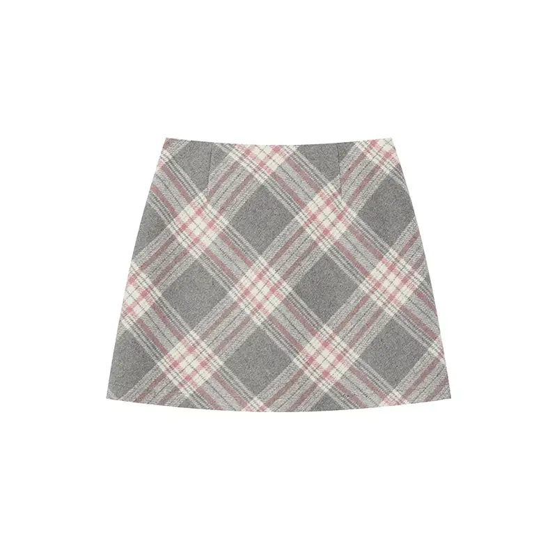 Womens High-Waisted Simple Wool Plaid Skirt